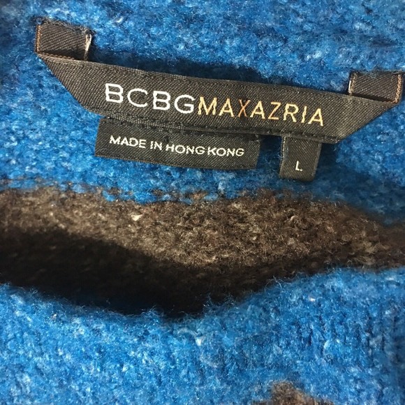 BCBGMAXAZRIA Women Pullover Fuzzy Sweater Striped Wool Blend Blue Black Sz L - Picture 4 of 6